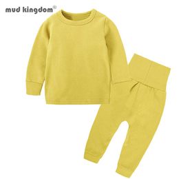 Mudkingdom Boys Girls Pajama Set Long Sleeve Solid High Waist Children Sleepwear Spring Autumn Thick Kids Clothes 210615