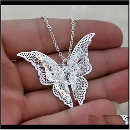 Necklaces & Pendants Jewelrywomen Lady Girl 925 Sterling Sier Plated Hollow Butterfly Necklace Rhinestones Pendant Fashion 0674 Drop Delivery