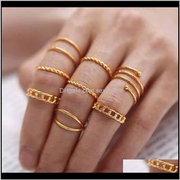 Band Jewelry Drop Delivery 2021 Punk Geometric Metal Rings Set For Women Fashion Vintage Sier/Gold Adjustable Finger Midi Knuckle Ring 8Pcs/S