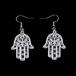 New Fashion Handmade 24*35mm Hamsa Palm Hand Protection Earrings Stainless Steel Ear Hook Retro Small Object Jewelry Simple Design For Women Girl Gifts
