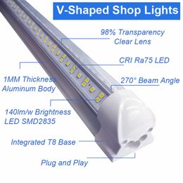 LED Shop Light 4ft 5ft 6ft 8ft led t8 Tubes Light V Shaped Bulbs for Cooler Door Lighting Integrated Fluorescent Lights 110V