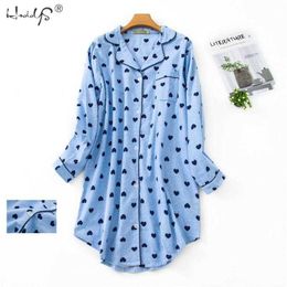 Spring Casual Nights Women's Cotton Long Sleeve Nightgown Oversize Sleep Shirt 100% cotton Sleepwear for Women pj nightdress 210924