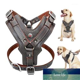 Durable Harness Dog Large Dogs Genuine Leather Harnesses Pet Training Vest With Quick Control Handle For Labrador Pitbull K91 Factory price expert design Quality