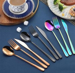 Korean flatware sets stainless steel long handle knife fork spoon chopsticks set Colourful flatware for wedding kitchen accessories noble