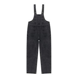 Women Black Autumn Winter Overalls Straight Solid Jeans Pocket Casual Loose Ankle Length Pants P0003 210514