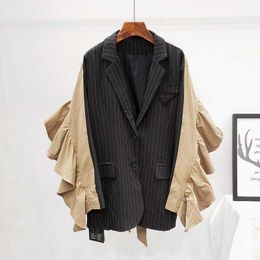 -Damenjacken Herbst Damen Anzug Jacke Frauen Oberbekleidung Mode Große Größe Lose Farbe Passende Rückenheft Rüste Gestreifte Mantel Weiblich1
