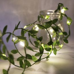 Strings Leaf Garland Fairy String Lights 2M 3M 5M 10M Twine Copper Battery Operate Led For Wedding Holiday Party Decoration
