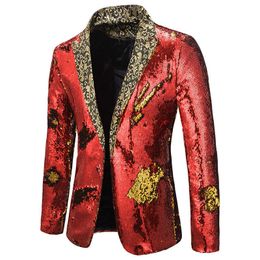 Luxury Gold Sequin Glitter Jacket Men Slim Fit Notched Lapel Blazer Jacket Mens Nightclub Stage Singers Blazers Costume Homme X0628