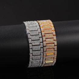 Fashion Big Heavey Hip Hop Full Rhinestone Paved Bling Iced Out 21MM Big Wide Watch Link Chain Bracelets Gifts for Men Women Jewelry