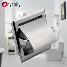 Onyzpily Bathroom Toilet Paper Holder Chrome Finish Stainless Steel Tissue Box Black Wall Mounted 210709