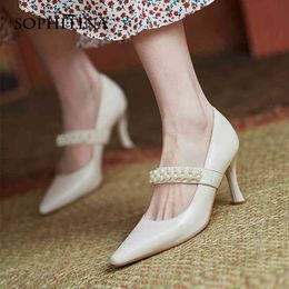 SOPHITINA Luxury Lady High Heels Beaded Green Fashion Cow Leather Autumn Shoes Party Stiletto TPR Pointed Women's Shoes AO118 210513