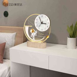MEISD Multifunctional Table Clock Remote Light Luxury Modern Design Desk Watch Home Decor Silent Horloge USB Line 211112