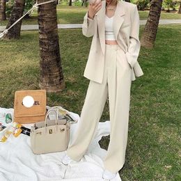 Bella Women Office White Suit Two-Piece Pantsuit Elegant Blazer Female Set Casual Loose Pants Jacket Work Clothes 211105