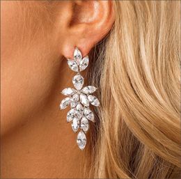 StoneFans Trendy Crystal Leaves Earrings for Wedding Jewellery Simple Cubic Zirconia Dangle Earring Accessories Party Gift