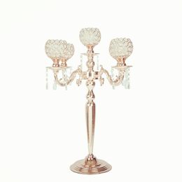 Wholesale European style metal candle holder gold candlestick 5 arms crystal Globe candelabra for weddings table decor senyu6670