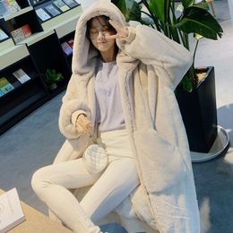 Women's Fur & Faux Herstory Coat Women 2021 Casual Hoodies Furry Thick Warm Long Jacket Loose Winter OverCoat