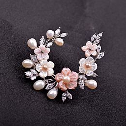 red flower pins UK - Red Trees High Quality Flower Brooch Pin For Women Wedding Gift Bridal Jewelry With Freshwater Pearl & Cubic Zircon