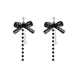 Stud Long Tassel Earrings Black Bowknot Earring Wild Fashion Trend Korean Jewellery For Women Pretty Gift