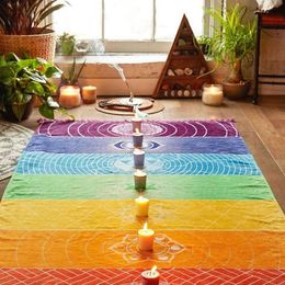 Mandala Indian Rainbow 7 Chakra Tapestry Wall Hanging Bohemian Beach Mat Polyester Thin Blanket Yoga Shawl Mat Blanket 210609