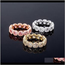 Band Drop Delivery 2021 Fashion Jewelry Gold Plated Whole Circle 27Mm Zircon Iced Out Wedding Couples Rings 9Pju7