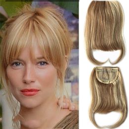 27P613 Blonde Mixed Brown Colour Brazilian Human Clip-in Bangs Full Fringe Short Straight Hair Extension for women 6-8"