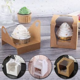 cupcake favors UK - Gift Wrap Vintage Paper Cake Cupcake Box Bakery With Window Rope Birthday Wedding Favor Mini Packaging