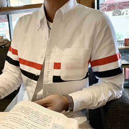 TB рубашка мода бренда Оксфорд прядильный классический белый красный синий ленты с длинным рукавом для мужчин и женщин