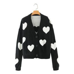 HSA Women Loving Heart Sweaters Cardigans Autumn Winter Sweet V Neck Mujer Chaqueta Loose Warm Korean Tops 210430