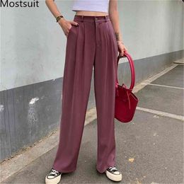 Autumn High Waist Wide Leg Suit Pants Trousers Women Buttons Fly Straight Casual Fashion Female Office Full-legnth 210513