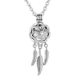 Stainless Steel Cremation Jewellery Pendant Necklace of Hollow Urn Blossom Cage with Feather Jewellery for Ashes Keepsake