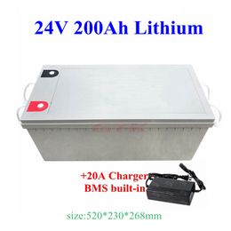 Rechargeable 24V 200Ah lithium li ion battery pack with bms for 2500W 2000W 24V RV EV scooter solar golf cart UPS +20A Charger