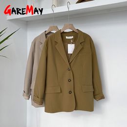 Spring Jacket Women Oversize Classic Loose V-neck Khaki Blazer Female Vintage Korean Style for Outerwear 210428