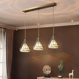 Pendant Lamps Nordic Modern Minimalist Restaurant Lights Creative Three-headed Loft Bedroom Study Diamond Wrought Iron