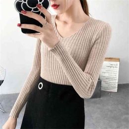 Autumn Sweater Female Slim Long-sleeved V-neck Bottoming Short Tight Inside 210427