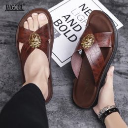 Summer Men NEW s Slippers Beach Sandal Fashion Sandals Leather Casual Shoes Flip Flop Sapatos Masculino T Slipper Fahion Caual Shoe Sapato Maculino