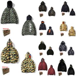Top Men Hoodies Men's down jacket cotton coat shark stitching casual reflective embroidery camouflage ladies hooded cardigan zipper tiger head