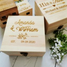 Geschenk Wickel benutzerdefinierte gravierte Name Holzgeschenke Box für Braut Bräutigam Hochzeit Party Personalisierte Andenken Jubiläumsgeschenbe