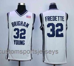 white navy bule #32 Jimmer Fredette Brigham Young Basketball Jersey Embroidery Stitches S-XXL