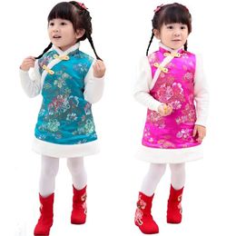 Baby Girls Dress Quilted Warmer Vest Waistcoat Girl Down Jacket Chi-pao Dresses Children Cheongsam Qipao Outerwear Sleeveless 210413
