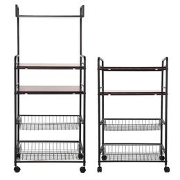 5-Layer Storage Rack Microwave Bowl Kitchen Cart Basket Casters Rolling Shelf - S