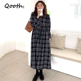 Women Plaid Dress Korean Loose Cheque Japan Harujuku Kawaii Long Sleeve Ins Dresses O-neck Casual Long Dress Vestidos QT295 210518