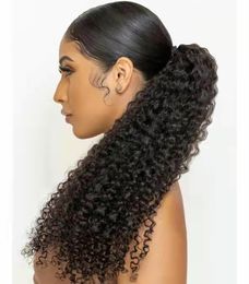 Ponytail Extensions Human Hair Kinky Curly Ponytails Drawstring 140g Full Head Clip In Brazilian Remy Wrap Around For Black Women