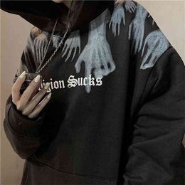 Gothic hoodies women spring and summer hooded street sweatshirts loose Korean couple jacket ins top 210805