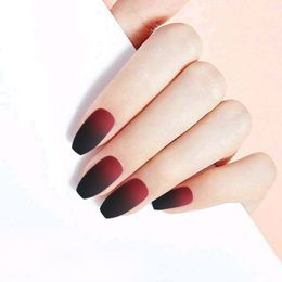 Matte Red Ombre Nails Press on Long Coffin Full Cover Fake Fingernails Artificial False Nail Tips for Women and Girls 24Pcs