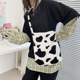 Women Girl Cartoon Plush Cow Shoulder Messenger Crossbody Bag Satchel Tote Purse