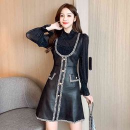 LXMYY Autumn and winter new product goddess fan temperament small fragrance A-line thin deerskin velvet fake two-piece dress 210412