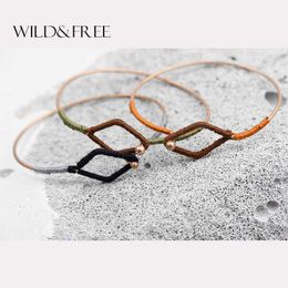 Wild&free Handmade 3 Colors Thread Wrap Cuff Bangle Vintage Gold Simple Design Geometric Shape Bangles Bracelets Jewelry Q0719