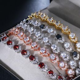 Link, Chain KSRA Trendy Round Zircon Black Red Crystal Bracelet For Women Personality Wedding Charm Bridal Femme Jewelry Bangles