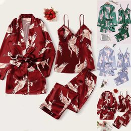 Sexy Satin Nightwear Pajamas Suit Lingerie Women Sleep Set Ladies Robes Underwear Sleepwear Sexy Soft Homewear Sleepwear Q0706