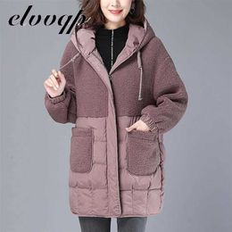 M-5XL Autumn Parkas Jackets Female Women Plus Size Lamb Teddy Splicing Hooded Coats Cotton Winter Jacket Womens Outwear Coat 211008